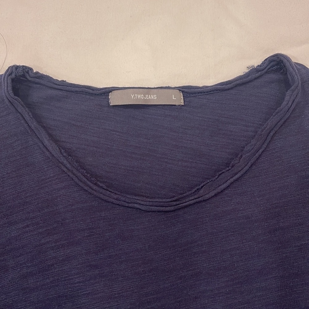 Y Two Jeans Navy Blue Slub Knit Crew Neck T-shirt - Picture 5 of 5